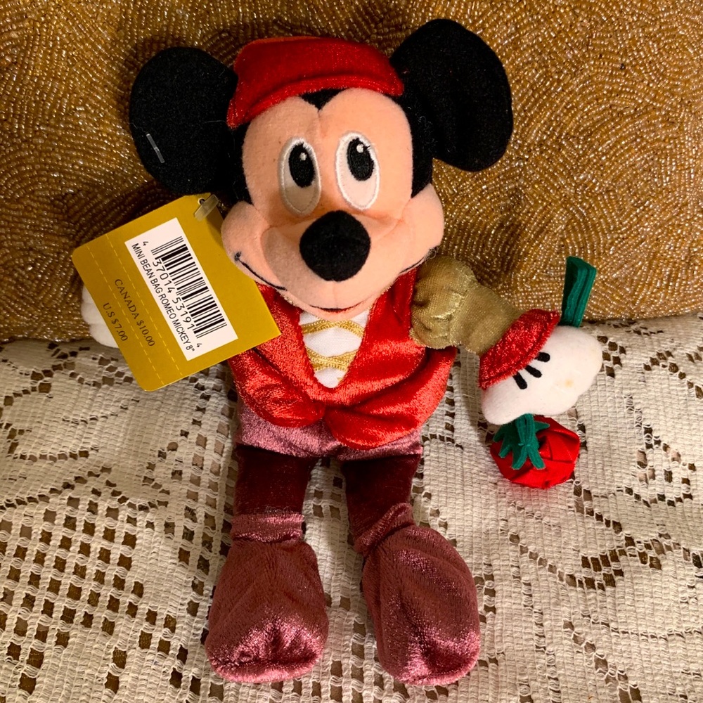 NWT, Mickey Mouse Romeo , Vintage Mini Beanie , 8 inches .